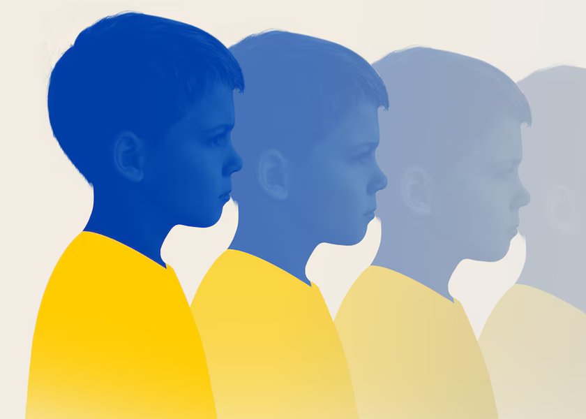 Illustration : silhouettes d'enfants aux couleurs du drapeau ukrainien